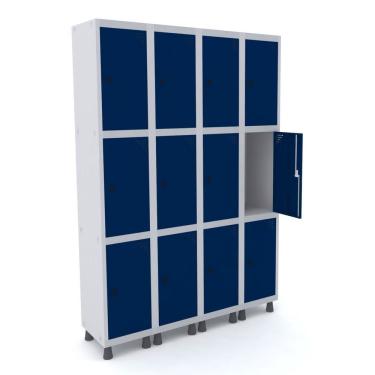 Imagem de Armario Locker Roupeiro 12 Portas Em Aço Grp 504/12 Pandin Móveis Cinza/azul Del Rey