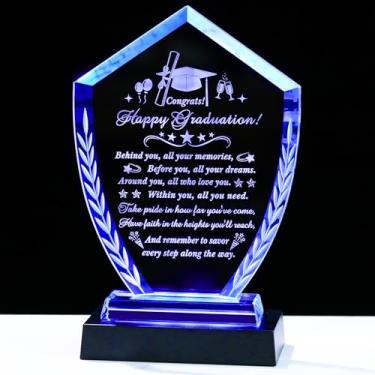 Imagem de Movdyka Graduation Gifts for Her Him Crystal Plaque Keepsakes with Colorful LED Base Class of 2025 Graduation Gift for Women Men High School College Masters Degree Phd Graduate Present Girls Friend