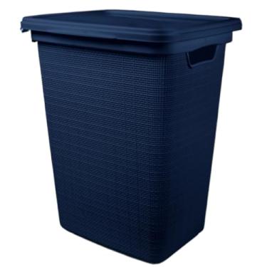 Imagem de Cesto Organizador de Roupa Suja Com Tampa em Plástico Juta 45 Litros Multiuso(AZUL MARINHO)