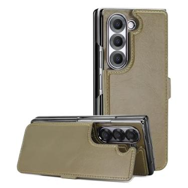 Imagem de HAO RIYLN Capa de couro para Samsung Galaxy Z Fold6, capa magnética carteira com slots de cartão destacáveis, suporta capa de carregamento sem fio, verde, Z FOLD6