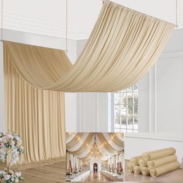 Imagem de Cortinas de teto bege para festas de casamento, 8 painéis, cortina de teto de 1,8 m x 20 m para tenda de cobertura, sem rugas, sedosa, fácil de pendurar e pendurar pano de fundo para eventos, igreja