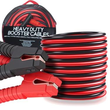 Imagem de Voilamart Cabos de ligação em ponte resistentes para automóveis 1 calibre 20 pés 3000 AMP com bolsa de transporte cabo de jumper de bateria automotiva longo cabos de reforço de nível comercial para carros bateria de arranque cabos para caminhões