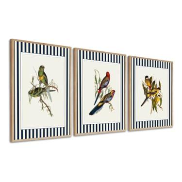 Imagem de Kit 3 Quadros Decorativos Pássaros Modernos Sala Quarto Moldura (Moldura Bege, 60x80, Com Vidro)
