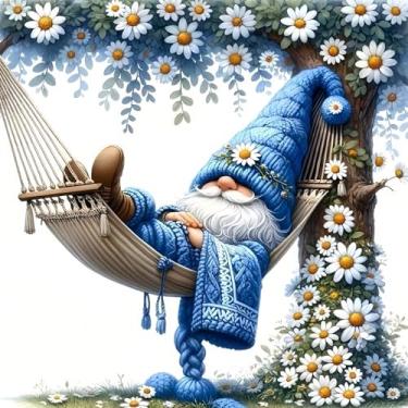 Imagem de Kits de ponto cruz estampado com gnomo para adultos iniciantes, kits de ponto cruz com contagem de flores, costura impressa, padrões fofos, dimensões, bordado, artesanato, kits de bordado para adultos