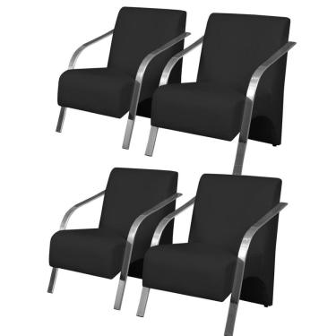 Imagem de Kit 4 Poltronas Decorativas 1 Lugar Vênus Braço Pé Alumínio DSalla Tecido Sintético (Courino)