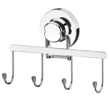 Imagem de Cabideiro Ganchos com Ventosa Suporte Multiuso para Pendurar Objetos Cromado Faciliti