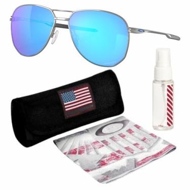 Imagem de OAKLEY Armação de cetim cromado OO4147 CONTRAIL – Lente PRIZM SAPPHIRE, óculos de sol não polarizados em forma de piloto com kit de óculos oficial eSHADES, Cromado acetinado (57 mm), 57 mm