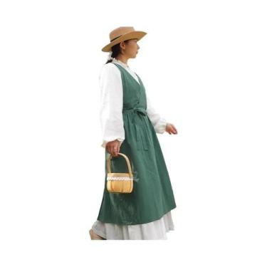 Imagem de Avental De Cozinha Feminino De Verão De Algodão Com Decote Em V Bolso 