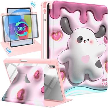 Imagem de Uppuppy Capa para iPad 10ª geração 10,9 polegadas capa fólio com suporte para lápis bonito mulheres meninas meninas bonito kawaii desenho animado cachorro estética moda suporte giratório para Apple iPad 10 Gen Cases 2022