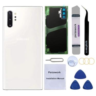 Imagem de Perzework Substituição de vidro traseiro OEM para Samsung Galaxy Note 10 + Plus 17.3 cm 5G com kit de ferramentas de reparo e adesivo instalado (Aura White)