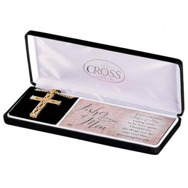 Imagem de Dicksons Colar masculino com cruz de pescador de aço inoxidável banhado a ouro, joia cristã inspiradora | 61 cm