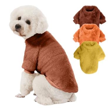 Imagem de Kyaringtso Suéter para cães, pacote com 3 suéteres para cães pequenos, roupas para cães pequenos, meninas, meninos, ultramacios e quentes, casaco de cachorro para inverno e Natal (laranja + café +