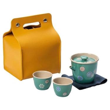 Imagem de Conjunto de bule de chá de cerâmica bolha bule de chá de folhas soltas pote portátil copo rápido kit de servir chá de viagem para adultos conjunto de chá portátil