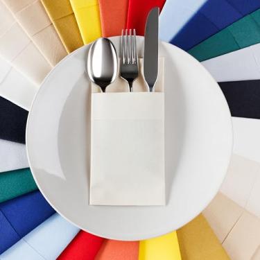 Imagem de Guardanapos de jantar com talheres AMERICAN HOMESTEAD - Guardanapos de mesa descartáveis semelhantes a panos dobrados - Serviettes de papel absorvente para casamentos, festas e eventos - 40 x 39 cm