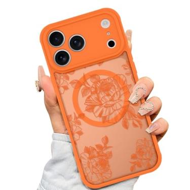 Imagem de AIGOMARA Capa feita para iPhone 17 Pro [compatível com MagSafe] Design com estampa floral de flor de laranja para mulheres e meninas, amortecedor de TPU macio, capa rígida de policarbonato rígido