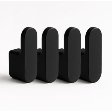 Imagem de Kit 4 Gancho Minimalista, Toalha de Rosto, Toalha de Banho, Coinha, Pano de Prato, Preto, PLA, Design Moderno, Instalação Rápida, para Banheiro e Lavabo, 3M Fita Adesiva