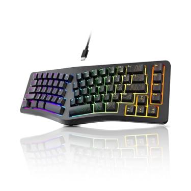 Imagem de 7KEYS Teclado ergonômico com fio, mini teclado dividido compacto, 69 teclas, luz de fundo 14+ RGB, cabo USB tipo C removível, digitação natural e confortável para desktop, Windows, PC, laptop, Mac