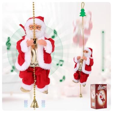 Imagem de Corda de escalada elétrica atualizada Papai Noel 3 engrenagens animada brinquedo de Natal Papai Noel novidade corda de escalada de Papai Noel enfeite musical para presente de decoração
