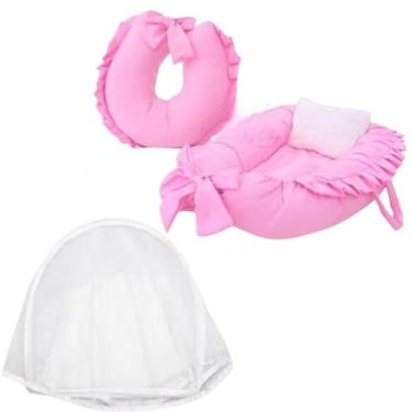 Imagem de Conjunto De Conforto E ProteçãO: Almofadas De AmamentaçãO + Barreira De SegurançA Infantil Equipada Com Rede Mosquiteira Durma Mais Profundamente, Descanse Mais Tranquilamente(Rosa)