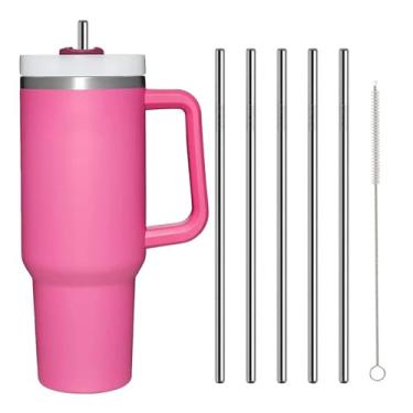 Imagem de Pacote com 4 canudos de substituição de aço inoxidável compatíveis com Stanley Canudos reutilizáveis de aço inoxidável 304 adequado para lava-louças conjunto de 4 canudos e 1 escova de limpeza