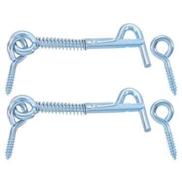 Imagem de 2 ganchos de segurança e trava de olhal, gancho de portão de ferro de 6,3 cm e trava de olhal com trava de mola para portão de fazenda familiar, portas de banheiro, portas de celeiro