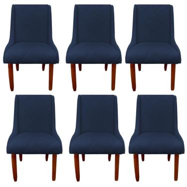 Imagem de Kit 06 Cadeiras Para Sala De Jantar Lizz Pés Palito Veludo Azul Marinho D'classe Decor