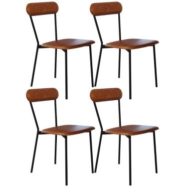 Imagem de Kit 04 Cadeiras Estofada Para Sala De Jantar Liora Preto C01 Courino Caramelo - Lyam Decor