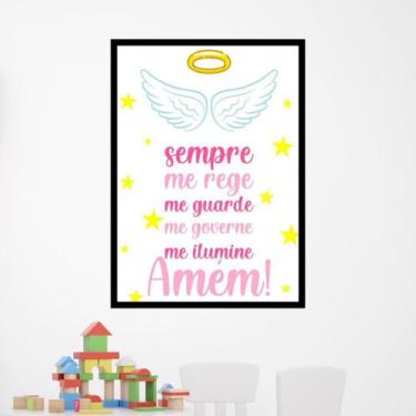 Imagem de Quadro Decorativo Oração - Anjo Da Guarda Rosa - Quadros On-Line, A4 (