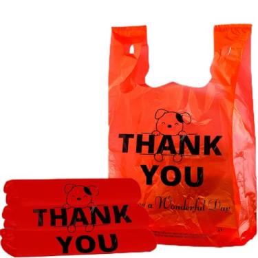 Imagem de YoYoRain 100 sacos de camiseta Thank You com alças, sacolas de compras de plástico para varejo, mercadorias e mercearia