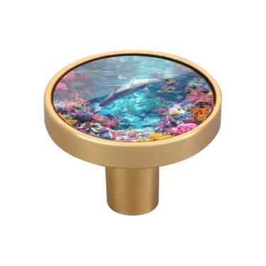 Imagem de Blueangle Pacote com 4 puxadores coloridos para armários de recifes de corais, puxadores redondos de 3,5 cm para cômoda e armários de cozinha (124)