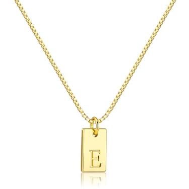 Imagem de Poxtex Colares com inicial para mulheres sem manchas, ouro real 14K delicado com pingente de letra quadrada à prova d'água, 26 maiúsculas A-Z colar de corrente fina na moda personalizado, joias presentes para mulheres meninas, Ouro, Sem Pedra Preciosa