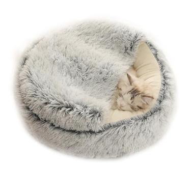Imagem de Cama de Sofá Redonda Pelúcia 2 em 1 para Gato e Cachorro Ninho Dormir Quente Inverno Fofo Fluffy Macio Fundo Antiderrapante Pequeno