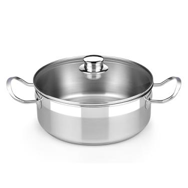 Imagem de BRA Cookware Profesional Panela de aço inoxidável 18/10 com tampa de vidro | Panela profissional de 20 cm e 2,4 litros | Base grossa de 5,5 mm | Panela funda sem PFOA | Todas as cooktops | Seguro para