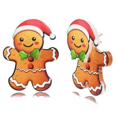 Imagem de Brincos de Natal para mulheres, brincos engraçados na frente e nas costas, joias de Natal, festivais, acessórios para presentes (E-Gingerbread Man), Medium, Acrílico, Sem pedra preciosa