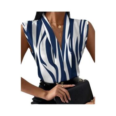 Imagem de Blusa sem mangas decote v feminino, top estampado, streetwear elegante