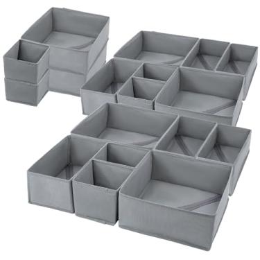 Imagem de AojSup Pacote com 18 caixas organizadoras de gaveta – divisórias de armazenamento e organização de armário de tecido cinza para roupas de bebê, meias de adulto, roupas íntimas, sutiãs, etc.