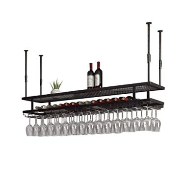 Imagem de (pt: Rack de taça de vinho, suporte de armazenamento de vinho vintage de 61 cm 78,7 cm, suporte de vinho de teto ajustável, suporte de garrafa de vinho montado no teto, para bares, restaurantes