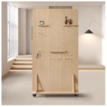 Imagem de Suporte móvel independente com rodas - Rack de exibição de armazenamento modular para ferramentas e artesanato - Organizador decorativo de parede (natural, 50 x 80 cm)