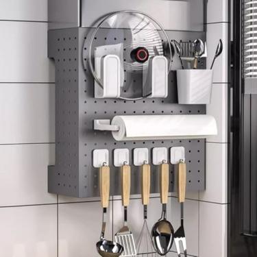 Imagem de Kit organizador versátil montado na parede para cozinha e garagem - solução de armazenamento de artesanato com 12 ganchos, capa protetora de tubos, preto (40 x 17 x 30 cm) - perfeito para casa e
