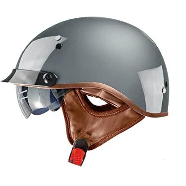 Imagem de Capacete vintage metade do rosto para motocicleta, viseira de sol aberta, fivela de liberação rápida, capacetes de ciclismo, motocross, adequados para homens e mulheres, aprovados pelo DOT