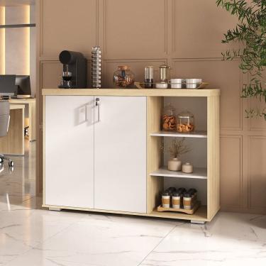 Imagem de Cantinho do Café Armário Médio com 2 Portas Chave e Prateleiras Tamburato Carvalho / Branco