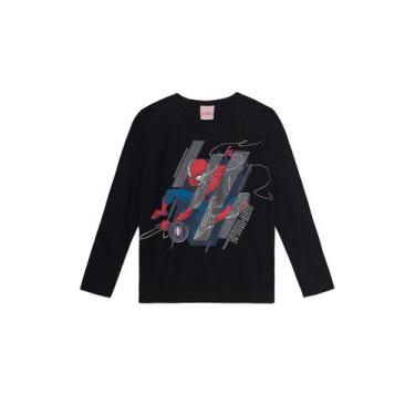 Imagem de Camiseta infantil menino Homem-Aranha metalizada Brandili, 10, Preto