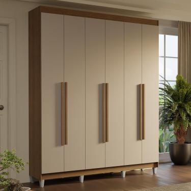 Imagem de Guarda-Roupa Casal com Pés 6 Portas Batentes Rustic/Crema/Rustic Saturno Madesa