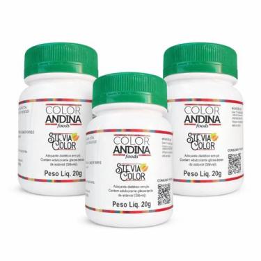 Imagem de kit 03 Adoçante Stévia em Pó Color Andina 20g