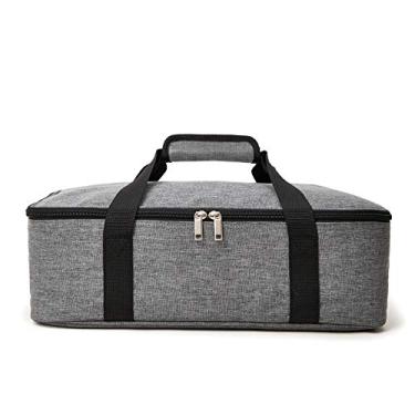 Imagem de FATOLXX Bolsa de transporte de caçarola isolada para 9 x 13 assadeiras para lasanha e transporte de alimentos para reunião de amigos da família, festas de igreja, churrascos (cinza)