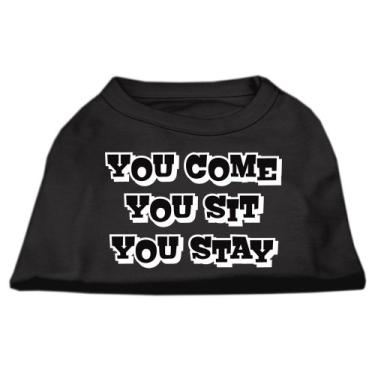 Imagem de Mirage Pet Products Camisetas estampadas You Come/You Sit/You Stay de 20 cm para animais de estimação, PP, preta