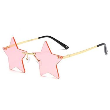 Imagem de Óculos engraçados decoração de natal pentagrama óculos de festa óculos de sol sem aro na moda forma de estrela óculos de sol sem aro, rosa, outros