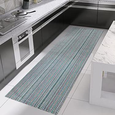 Imagem de Tapete Antiderrapante Cozinha 1,30m x 45cm Passadeira Emborrachada 100% Algodão Banheiro Quarto Corredor Rústico Artesanal de Tear Verde Musgo Lavável