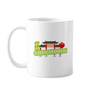 Imagem de Caneca de porcelana de café de cerâmica com lanterna de bambu verde China Town