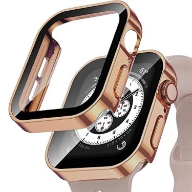 Imagem de MAALYA Caixa de relógio à prova d'água vidro temperado para Apple Watch Serie 8 7 Capa 40mm 44mm 41mm 45mm Protetor de borda reta IWatch 6 SE 5 4 (Cor: chapeamento ouro rosa, tamanho: 44MM)